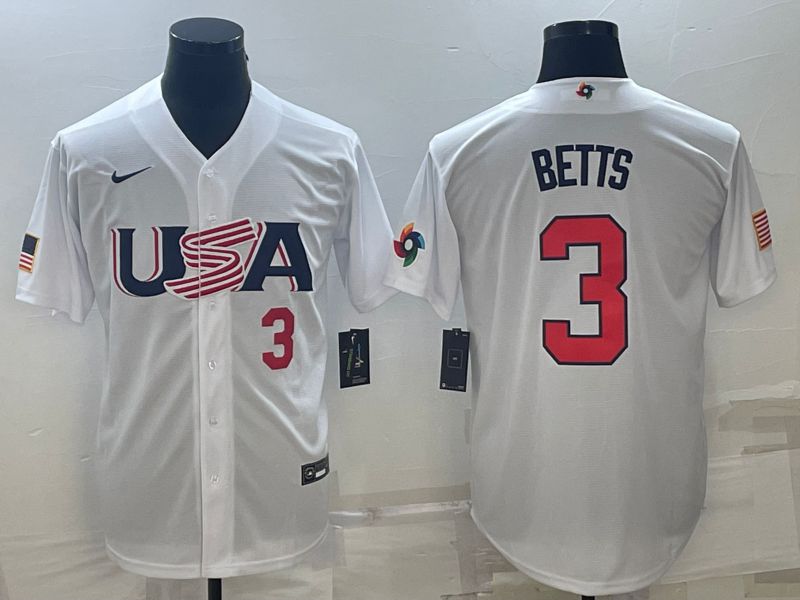 Men 2023 World Cub USA #3 Betts White Nike MLB Jersey6